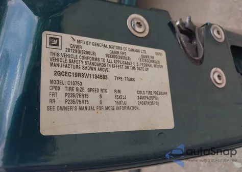 1998 Chevrolet C1500 Fleetside from USA, damaged, VIN 2GCEC19R3W1134583